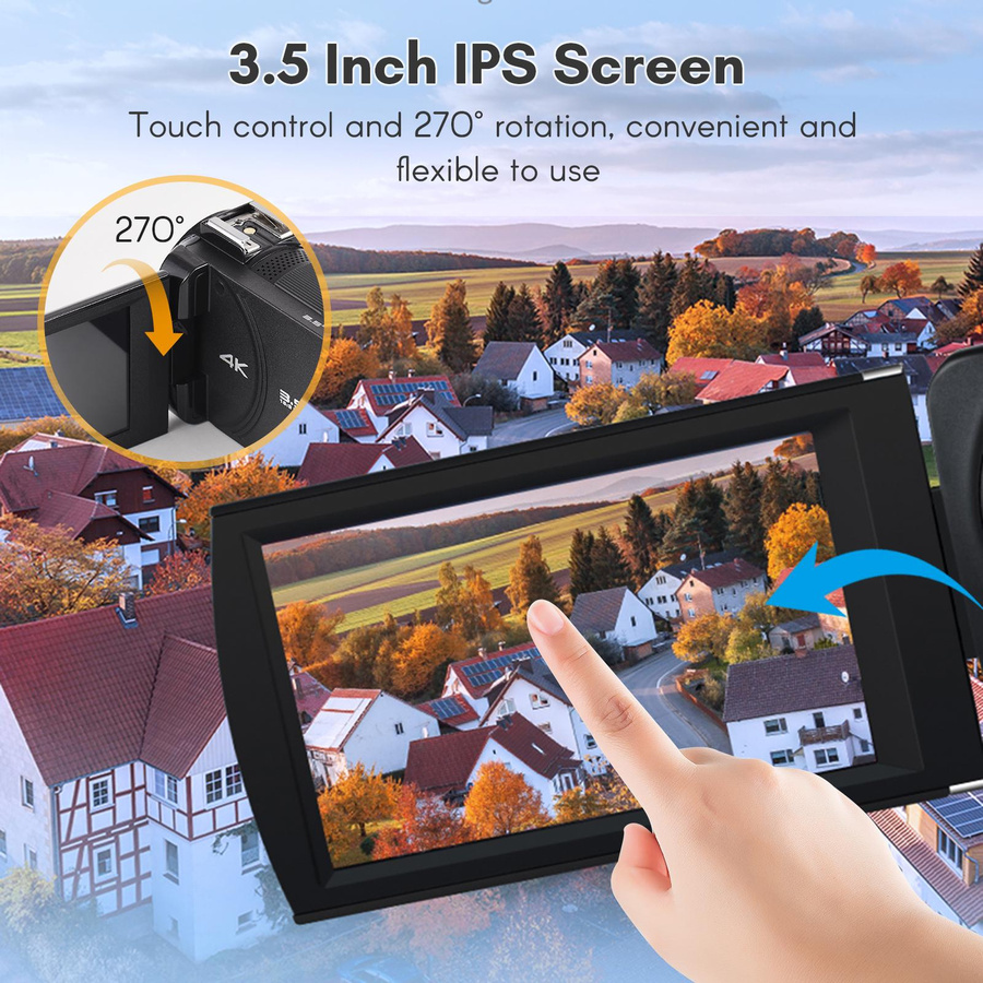 ORDRO HDR-AX10 4K Digitale Videokamera mit WiFi, 30MP Camcorder und 3,5 Zoll IPS Touch Panel in Schwarz - Bild 5