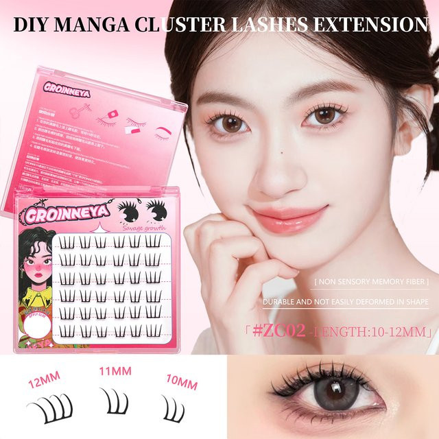 GROINNEYA Manga Lash Clusters, künstliche Wimpern, natürlich, Unisex - Bild 1