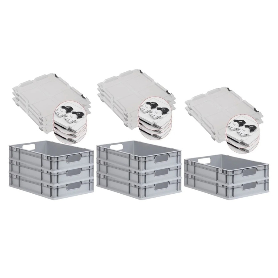 PROREGAL Spar Set 8x Eurobox Nextgen Economy mit Scharnierdeckel und schwarzen Schiebeschnappverschlüssen, Grau, H x B x T: 12 x 40 x 60 cm - Bild 2