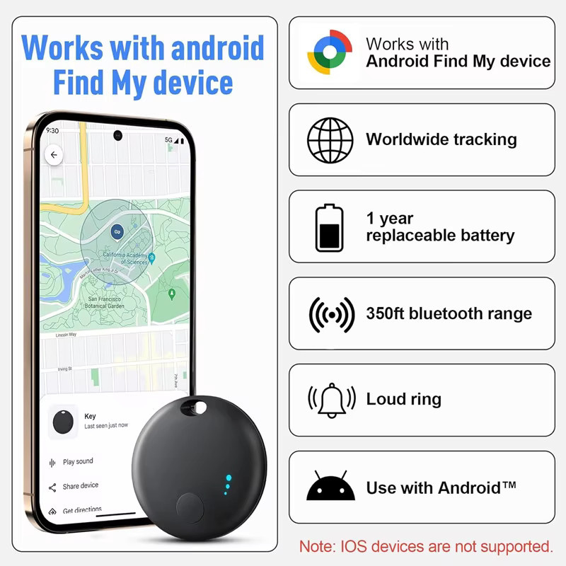 wesolvet Android Air Tracker Tag Bluetooth-Tracker in Schwarz kompatibel mit Google Find My Device App zur Lokalisierung und Suche von Gegenständen - Bild 3
