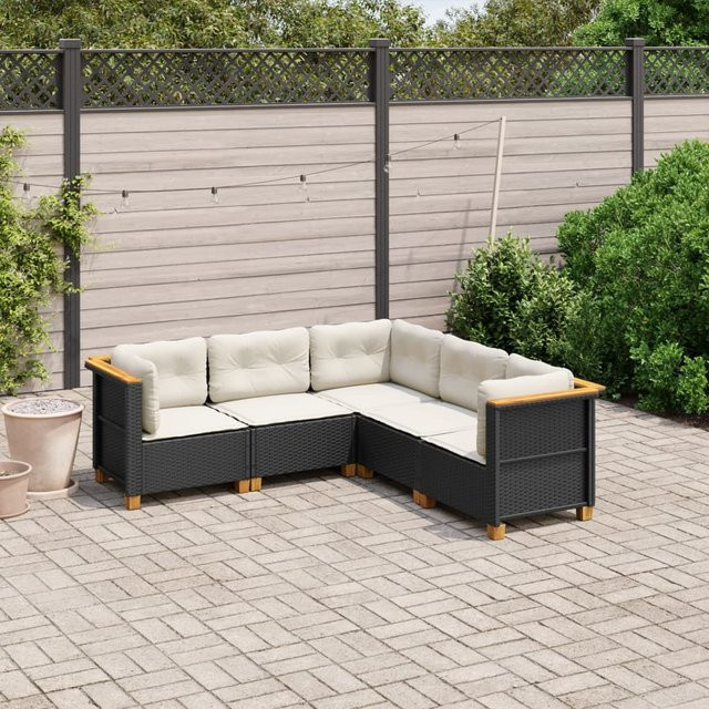 vidaXL 5-tlg. Garten-Sofagarnitur aus PE-Rattan in Schwarz mit Kissen und L-Form - Bild 3