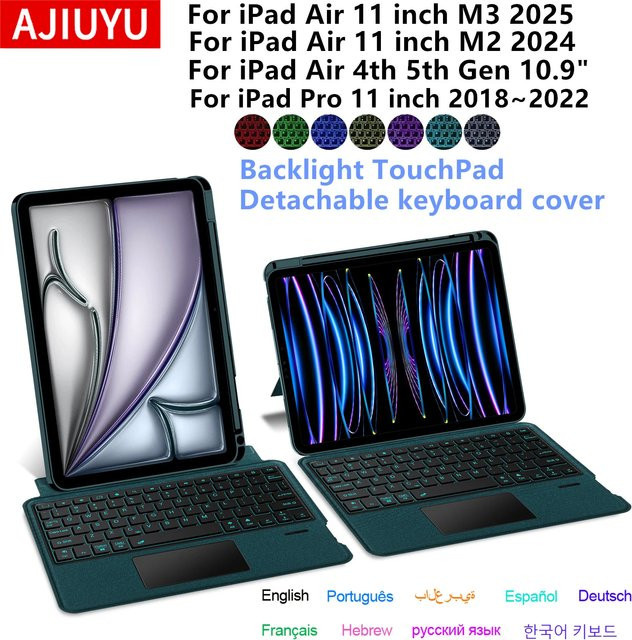 AJIUYU Magic Keyboard für iPad Air 11 Zoll M4 M3 M2 sowie iPad Pro 11 Zoll Folio Hülle mit Hintergrundbeleuchtung in Grün - Bild 1
