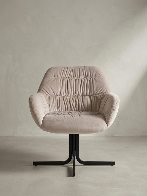 KADIMA DESIGN Loungesessel aus Samt mit Armlehnen und Metallgestell in Beige, B/T/H: 64 x 68 x 74 cm - Bild 1