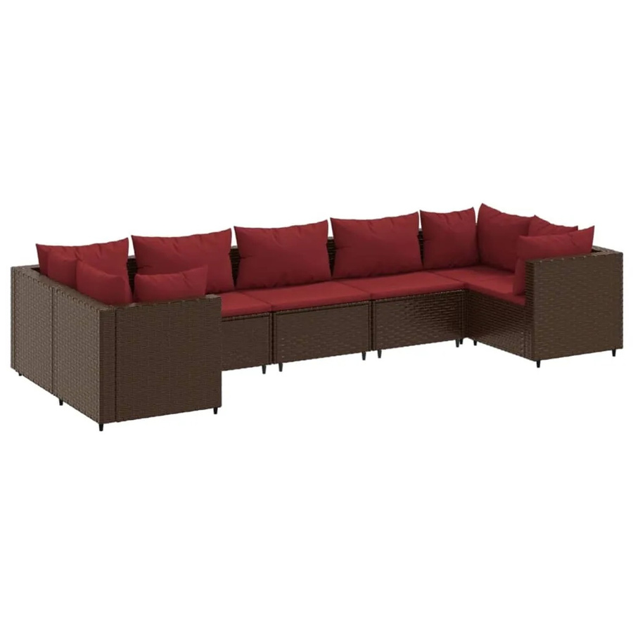 vidaXL 7-tlg Garten-Lounge-Set in U-Form aus braunem Poly-Rattan mit Kissen und pulverbeschichtetem Stahlgestell - Bild 2