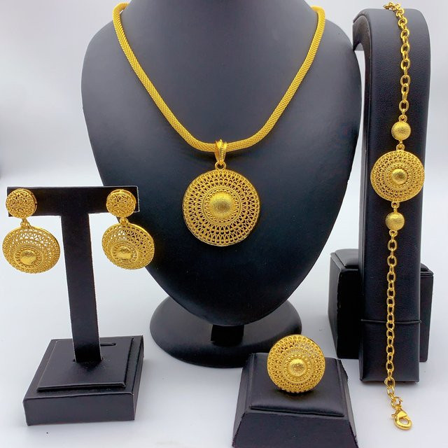 Schmuckset Halskette, Ohrringe, 24k vergoldet, Damen - Bild 1