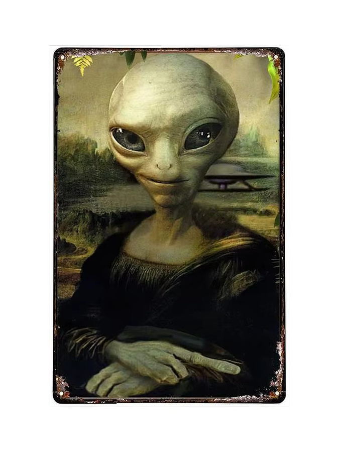 RIFOSA Retro Alien UFO Blechschild Wanddekoration aus Metall, Mehrfarbig, B: 20,0 cm, H: 14,0 cm, T: 1,0 cm - Bild 2