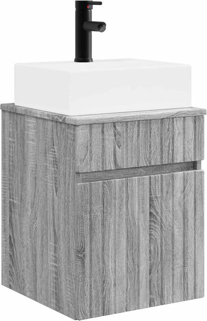 vidaXL Wandmontiertes Waschbecken Vanity in Grau Sonoma, Modernes Badezimmer-Unterschrank-Set mit Türen und Schubladen, B: 39 cm, T: 41 cm, H: 62,5 cm - Bild 1