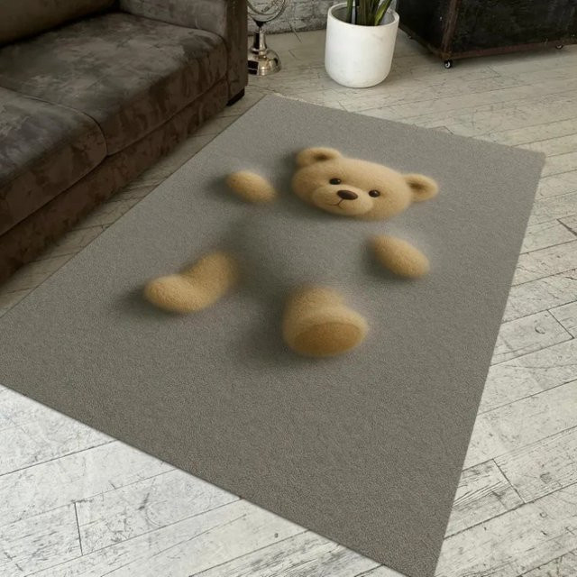 Weicher 3D-Teddybär-Teppich in Hellbraun und Grau mit Kunstfell-Optik für dein Kinderzimmer - Bild 1