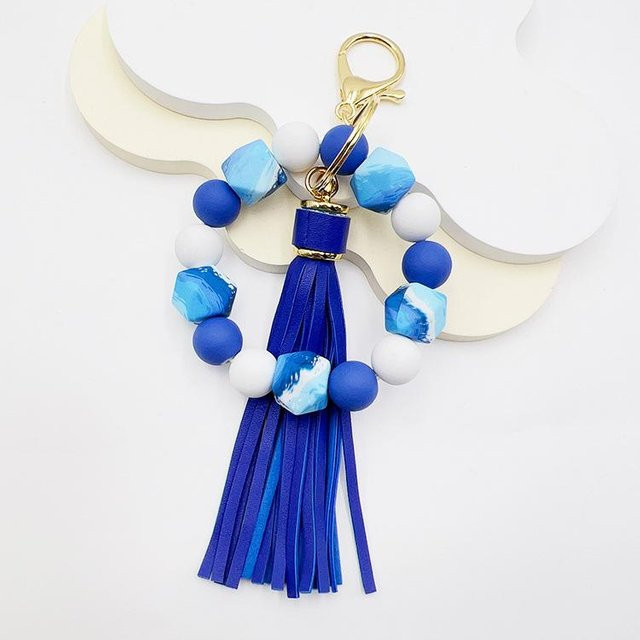 XYNN Armband Schlüsselanhänger, Silikonperlen, PU-Leder Quaste, Blau, Damen - Bild 1