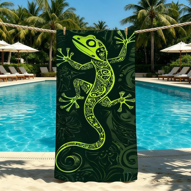 Saugfähiges Gecko Strandtuch von JMG Household Supplies in Grün, schnelltrocknendes Microfaser Handtuch für Camping und Strand, B/H: 40 x 70 cm - Bild 1