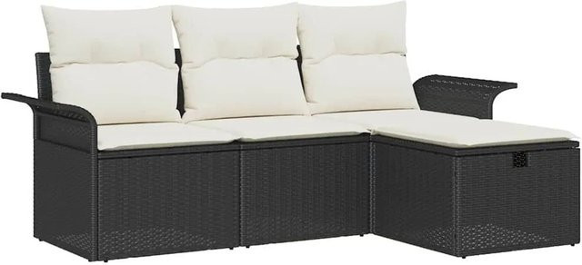 vidaXL Garten-Sofa-Set aus Poly Rattan in Schwarz und Beige mit 4 Teilen, L-Form mit 3-Sitzer-Sofa, Eckelement und Ottoman, wetterfest mit Kissen und abnehmbaren Bezügen - Bild 1