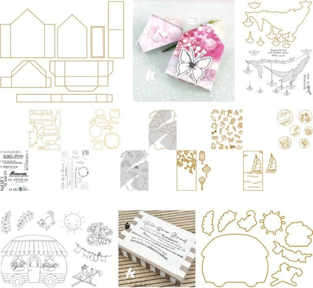 Wal mit Papierbooten Scrapbook Set mit Wohnwagen-Stempel und Schablonen in Multicolour für DIY-Grußkarten und Dekoration - Bild 1