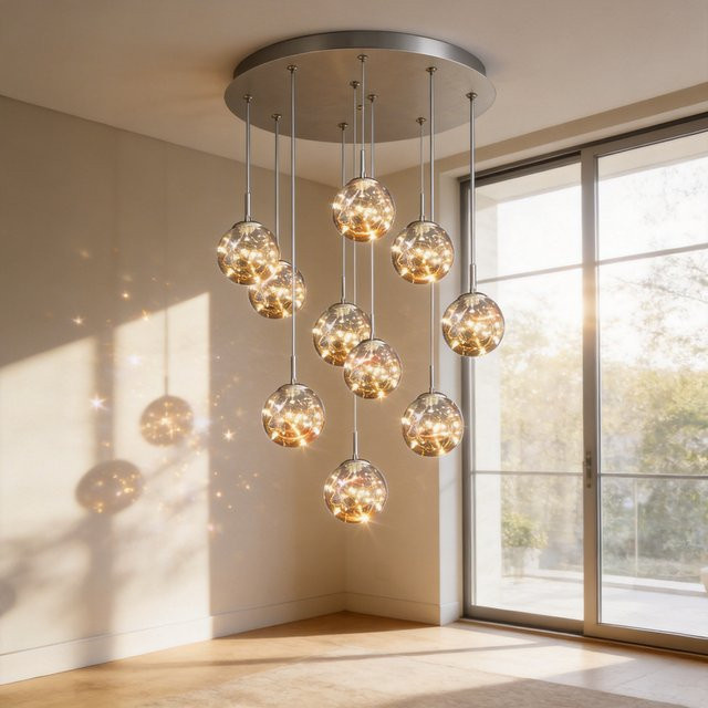 ZHUOYU Moderne LED-Pendelleuchte mit transparenten Glaskugeln in Gold/Messing, dimmbar, ideal für Wohnzimmer und Treppenhaus - Bild 1