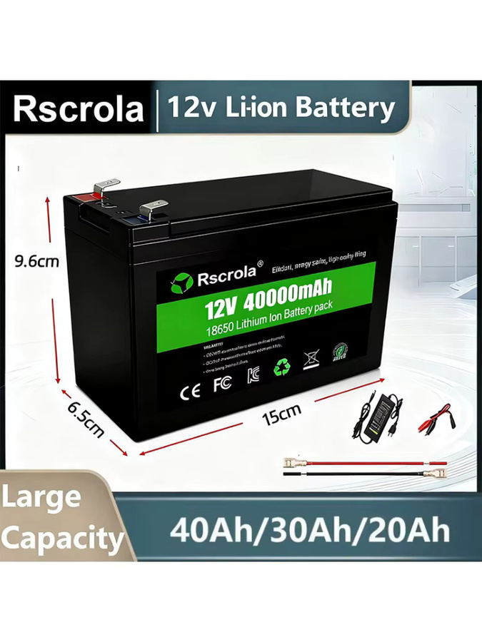 Rscrola 12V Lithium-Ionen-Akku 40Ah, wiederaufladbarer 18650 Akkupack in Schwarz für Sprühgeräte, Lautsprecher und Outdoor-Camping - Bild 7