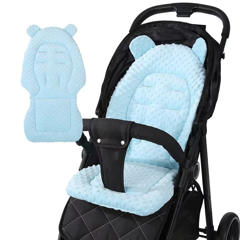 Doppelseitiges Babywagen Polster aus Baumwolle und Samt in Blau als universelles Sitzkissen für Kinderwagen und Buggys - Bild 3