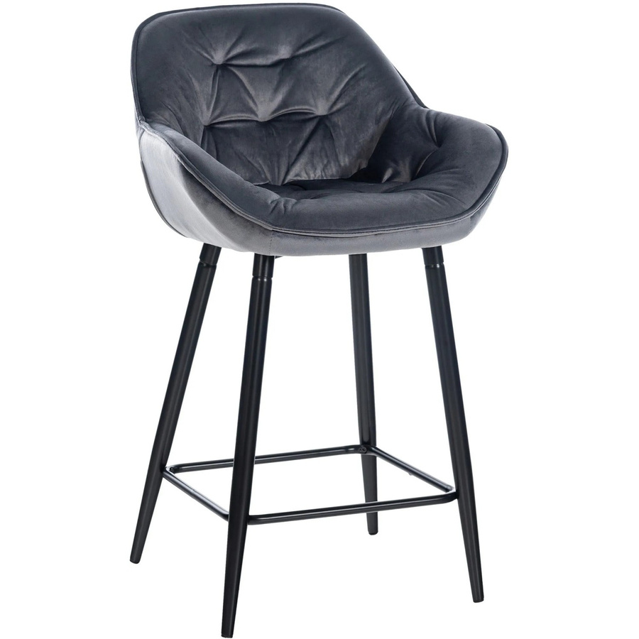 DELUKE Barhocker KUTOR Samt Dunkelgrau mit Lehne und Metallgestell, B/T/H: 54 x 57,5 x 93,5 cm - Bild 2