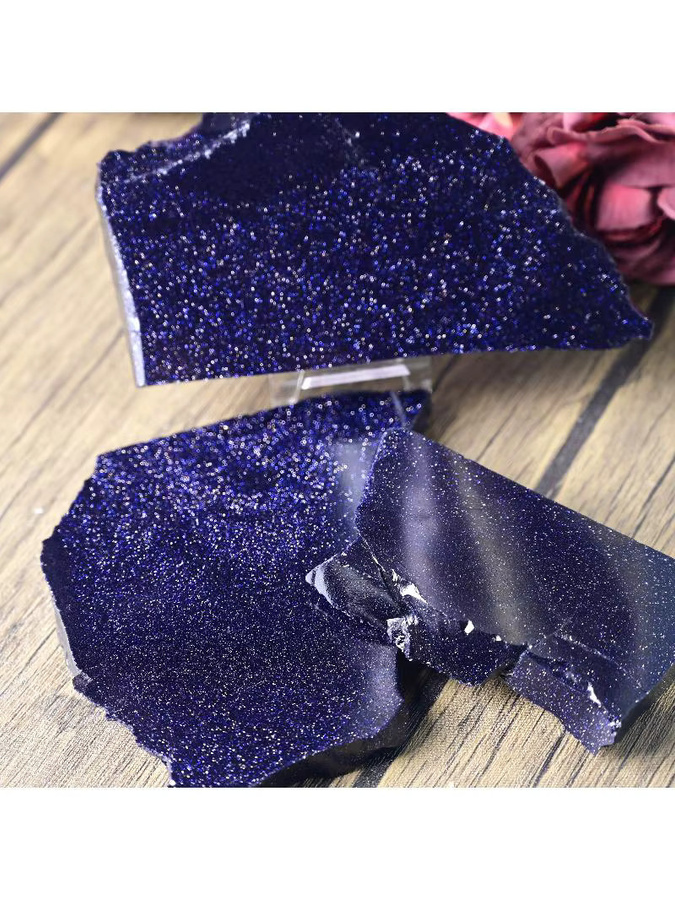 CrystalHola Sandstein-Steinscheibe in Marineblau mit glitzernder Textur, unregelmäßige Deko-Steine für die Tischdekoration, 50–300 g - Bild 6