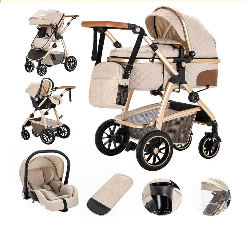 3-in-1 Babykinderwagen Kombikinderwagen mit Aluminiumrahmen und verstellbarem Griff in Schwarz oder Beige - Bild 7