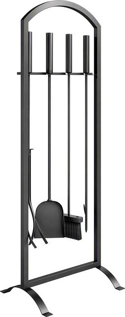 Outsunny 6-teiliges Kamin-Set aus Metall in Schwarz mit Holztragetasche, bestehend aus Bürste, Schaufel, Feuerhaken, Zange und Ständer - Bild 1
