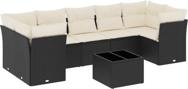 vidaXL 8-tlg Garten-Sofagarnitur Modell 28 aus Poly Rattan in Schwarz mit Kissen und Glastisch - Bild 1