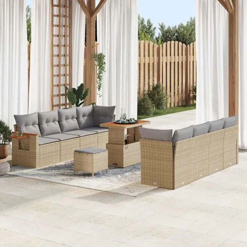 vidaxl Garten-Sofa-Set aus Poly-Rattan mit 11-teiligem Kissen-Set in Beige - Bild 1