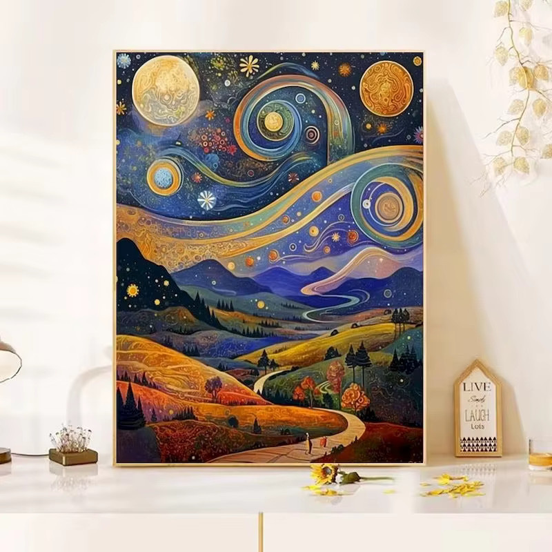 Malen nach Zahlen Set von Potdemiel mit abstrakter Landschaft auf Leinwand in Multicolor - Bild 2