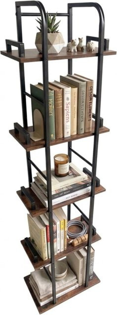 Relaxdays Standregal in Vintagebraun aus MDF und Eisen mit 5 Ebenen, Höhe: 143 cm, Breite: 38 cm, Tiefe: 24 cm - Bild 1