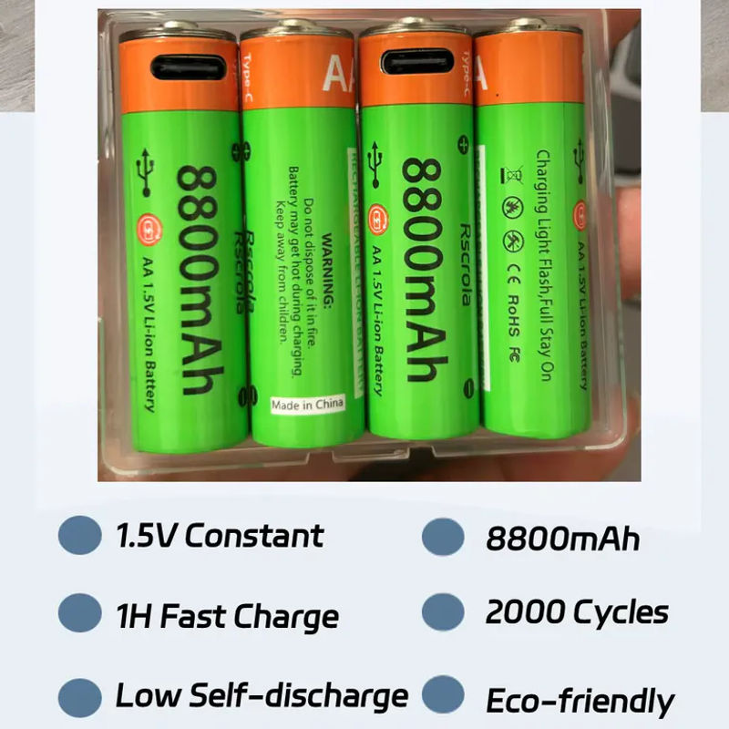 Rscrola AA-Akkus mit 8800 mAh und Typ-C-Ladefunktion, 1,5 V für Spielzeug, Controller und Taschenlampen - Bild 2