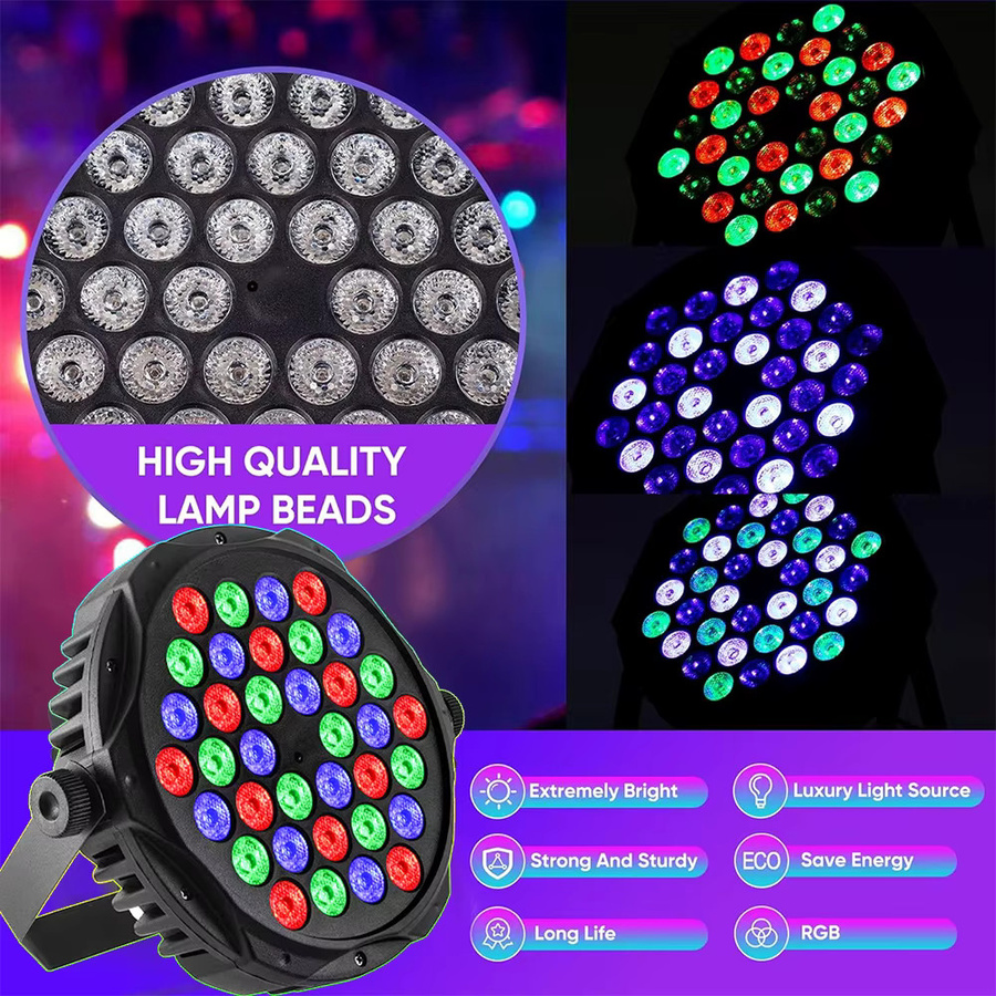 GOTSTAGE 4er Set RGB LED Par Lichter mit 36 LEDs und DMX-Steuerung in Schwarz für DJ, Disco, Hochzeit und Party - Bild 2