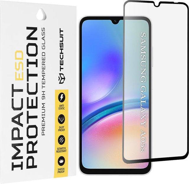 Techsuit Displayschutzfolie aus gehärtetem Glas für Samsung Galaxy A05s A057, Full Glue, Schwarz - Bild 1