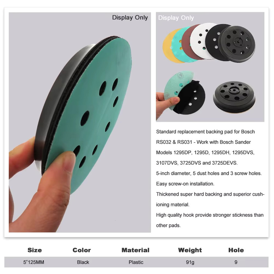 VIBRATITE 5 Zoll 9-Loch-Schleifpad mit 3 Schraubenloch-Trägerplatte, 125 mm Klettverschluss Ersatz für PEX12 A und PEX 125 - Bild 5