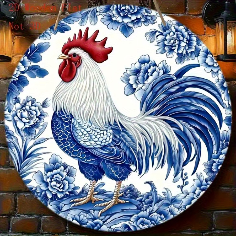 Potdemiel Porzellan-Ornament Huhn in Blau und Weiß, Rustikaler Anhänger mit floralem Design, B/H: 20 x 20 cm - Bild 2