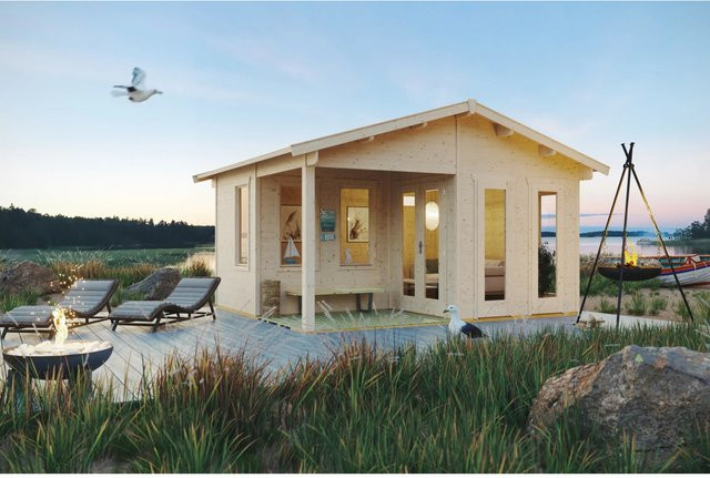 Skan Holz Gartenhaus Utrecht Blockbohlenhaus aus Nordischer Fichte, Farbe: natur, B/H/T: 460 x 303 x 380 cm - Bild 1