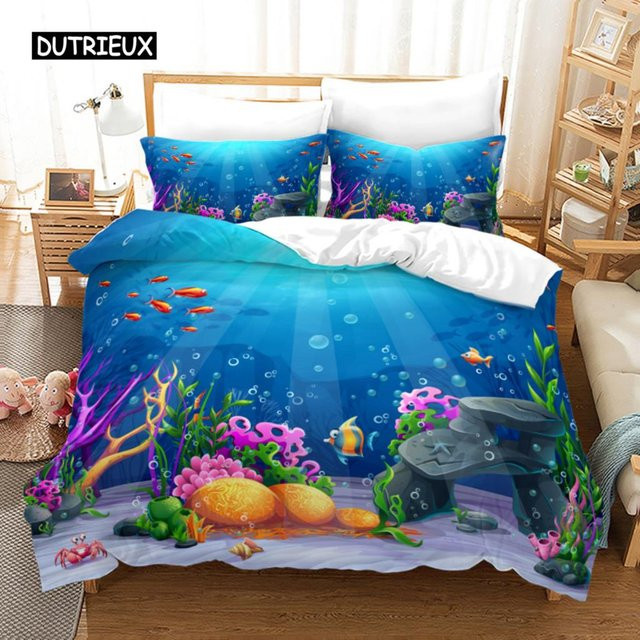 Binchi Outdoor Product Bettbezug-Set Unterwasserwelt mit Clownfisch und Hai, Blau/Mehrfarbig, Material: Polyester, B/H: 140 x 200 cm - Bild 1