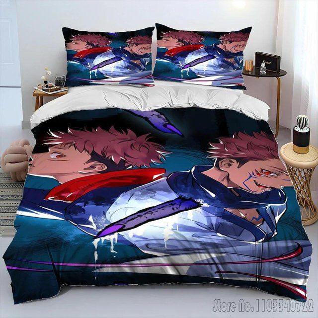 Lodestar Jujutsu Kaisen Anime Bettwäscheset mit 3D-Druck für Kinder, bestehend aus Bettbezug und Kissenbezug, Mehrfarbig, B/H: 120 x 150 cm - Bild 1