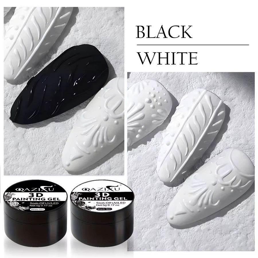 QAZIXU 3D Malerei Gel Nagellack, Schwarz Weiß, Semi Permanent - Bild 6