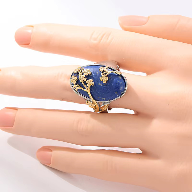 YoYo Ring, Synthetischer Lapis Lazuli, Blumen, Damen - Bild 2