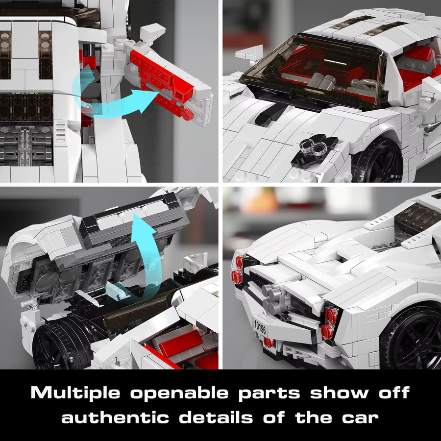 Mould King 10196 White Utopia Super Car MOC Baustein Montageautomodell in Weiß - Bild 3