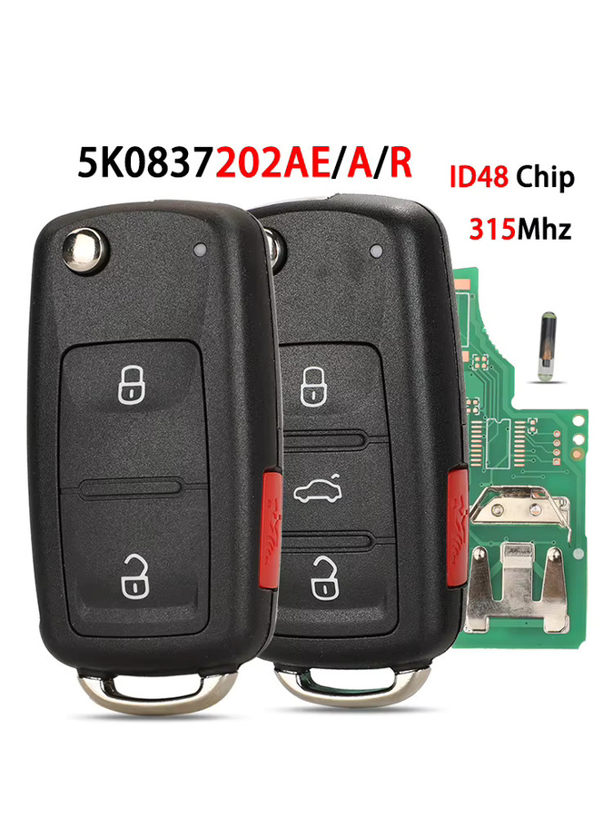 JYQ Remote Key ID48 Chip 315 MHz für VW Jetta Caddy EOS GTI Golf Passat Tiguan Touran Käfer Transporter Multivan, Schwarz - Bild 6