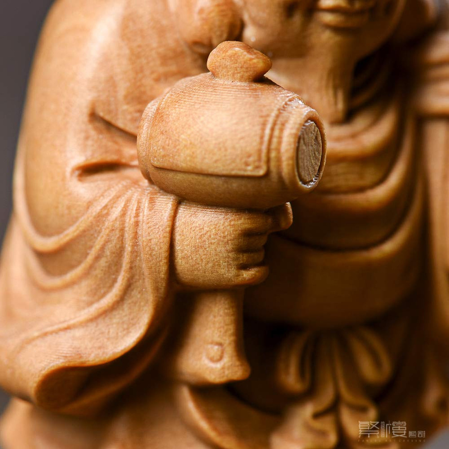 Hanlou Buddha-Statue Daikokuten Kunstskulptur aus Holz, Höhe: 6 cm, Breite: 3,5 cm, Tiefe: 3 cm - Bild 4