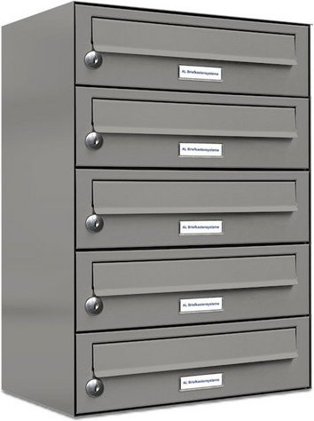 AL Briefkasten 5-Parteien Briefkasten-System zur Aufputzmontage, grau, B/H/T: 153,3 x 57,5 x 27,5 cm - Bild 1