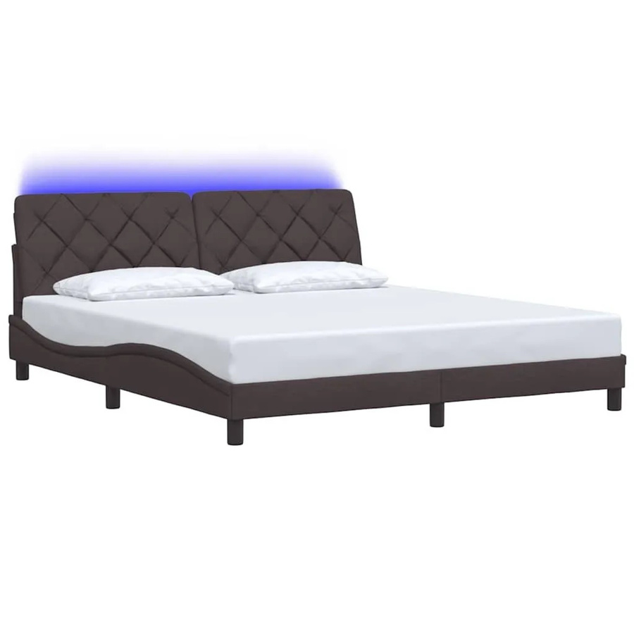 vidaXL Bettgestell mit LED und USB-Ladeport in Dunkelbraun, Stoff, B/T/H: 180 x 200 x 185 cm - Bild 2