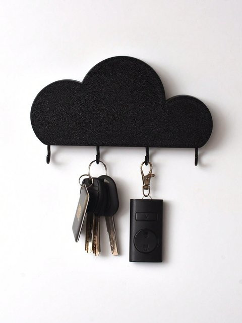 Ambiel Charm Wolken-Design Schlüsselhalter aus Eisen, Wand-Organizer mit Hängehaken in Schwarz und Bunt, Bohrlos für den Eingangsbereich oder das Wohnzimmer - Bild 1