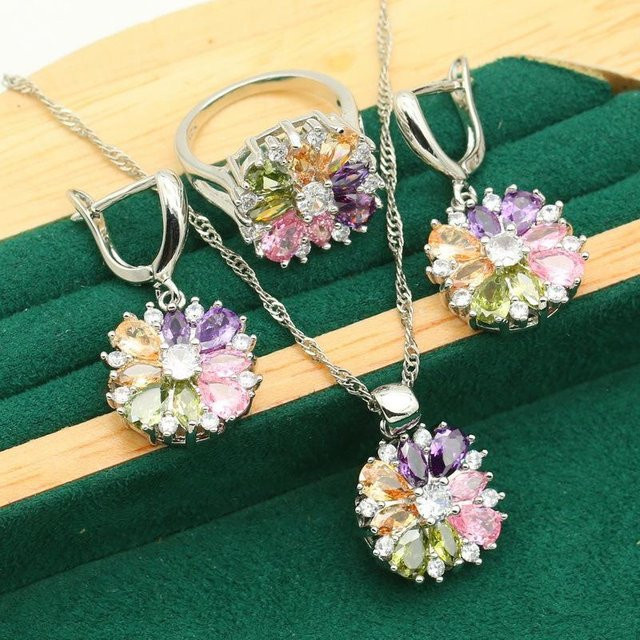 YIRAN Schmuckset, Halskette, Ohrringe, Kupfer, Silber, Zirkonia, Damen - Bild 1