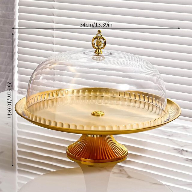 Yiran Furniture Präsentationsständer mit Abdeckung aus Glas und Edelstahl in Gold, runder Snackteller für Kuchen und Obst - Bild 1