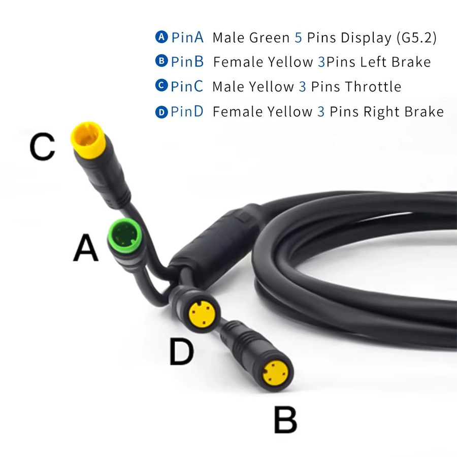 Bafang E-Bike Motorkabel T4 in Schwarz für Mittelmotoren BBS01, BBS02, BBSHD sowie 8Fun Motoren inklusive Display, Bremshebel und Drosselklappe - Bild 2