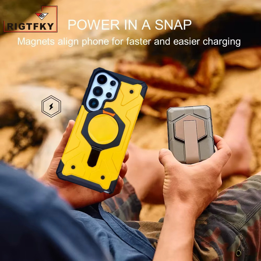 Stoßfeste Shock Armor Handyhülle für Samsung Galaxy S26 Plus S25 S24 S23 Ultra mit magnetischem Metallständer in Orange - Bild 2