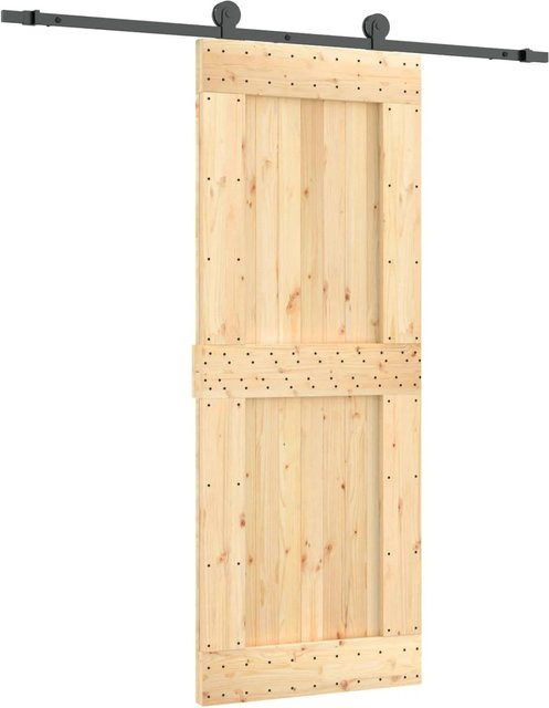 vidaXL Schiebetür aus Massivkiefer in Natur und Schwarz, modern Design aus Holz und Stahl, B: 80 cm, H: 210 cm - Bild 1
