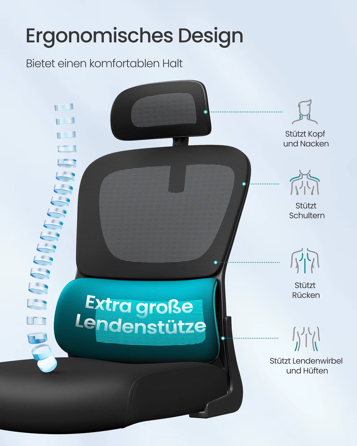 Ergonomischer SONGMICS Bürostuhl in Schwarz mit Kopfstütze und Armlehnen für dein Home-Office - Bild 5