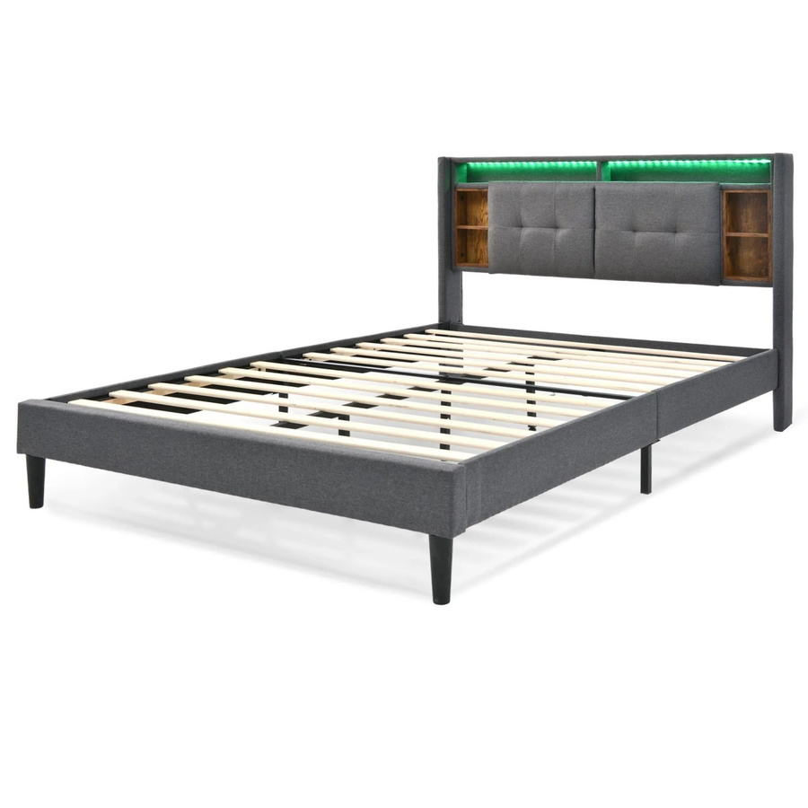 okwish Polsterbett Grau mit USB-Anschluss, LED-Beleuchtung und Stauraum, B/T/H: 140 x 200 x 107 cm - Bild 2